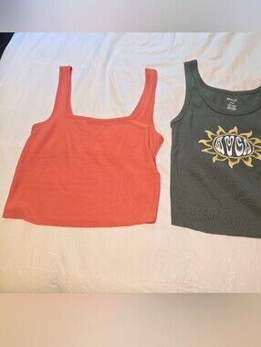 RVCA Coral Ribbed Square-Neck Tank